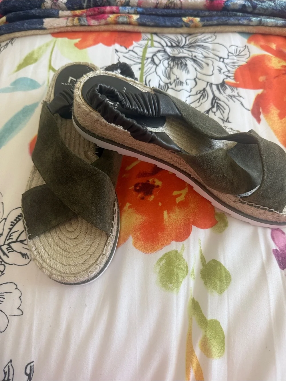 Marc Fisher Olive Green Suede Crisscross Espadrille Slingback Sandals
